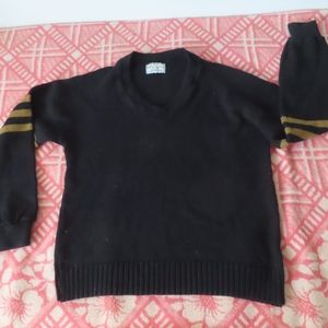 Vintage 60s V-Neck Sweater black gold  Knit Varsity Pullover Hipster 70s sz 40